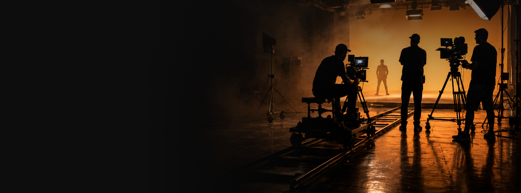 Film crew shooting on a studio set